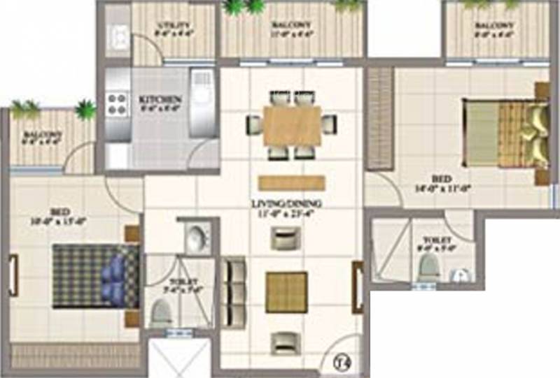 Rotson Solitaire (2BHK+2T (1,435 sq ft) + Study Room 1435 sq ft)