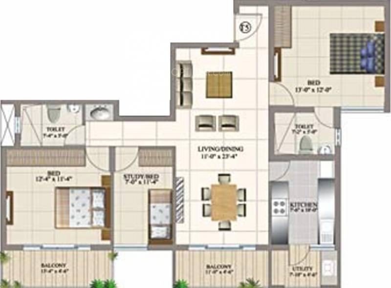 Rotson Solitaire (2BHK+2T (1,485 sq ft) 1485 sq ft)