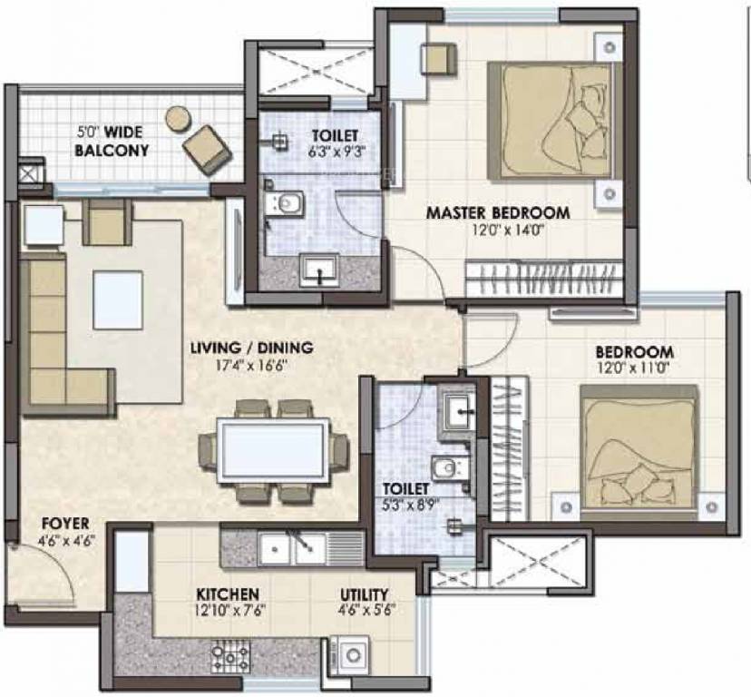 Prestige Pinewood (2BHK+2T (1,249 sq ft) 1249 sq ft)