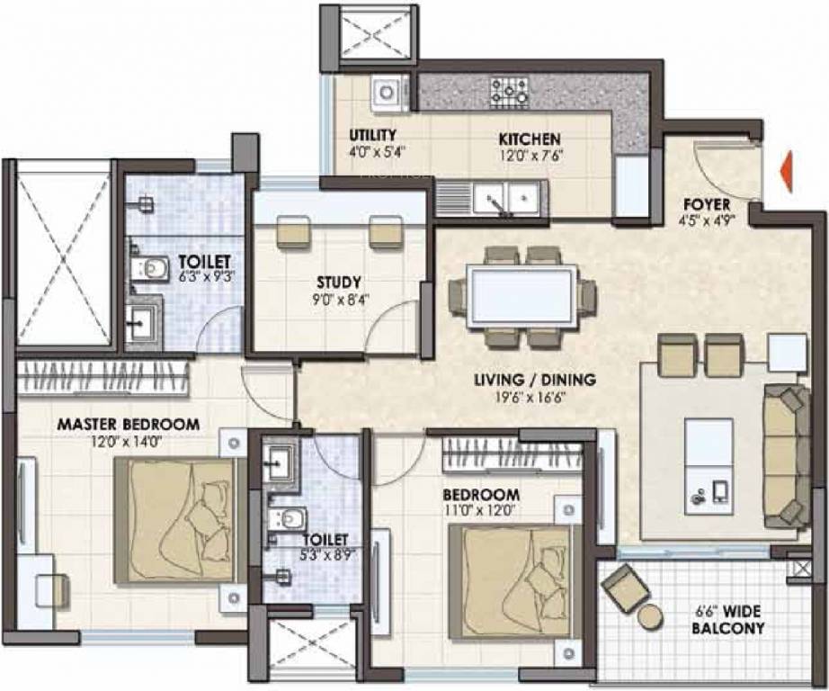 Prestige Pinewood (2BHK+2T (1,404 sq ft) 1404 sq ft)