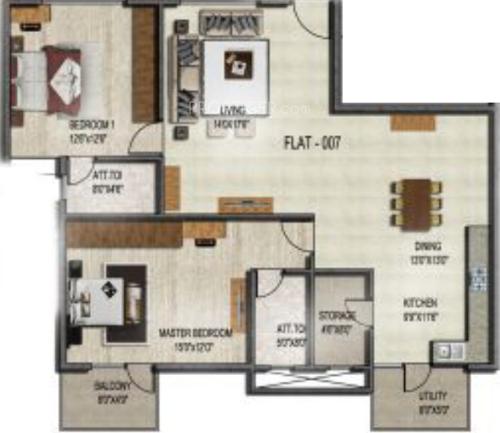 Unique Concord (2BHK+2T (1,382 sq ft) 1382 sq ft)