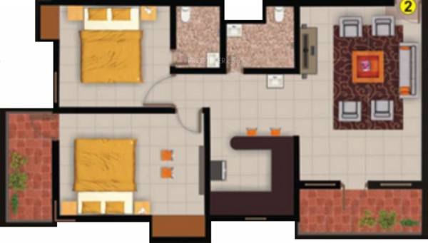 Globus Builders D M Patil Apartments Floor Plan (2BHK+2T (850 sq ft) 850 sq ft)
