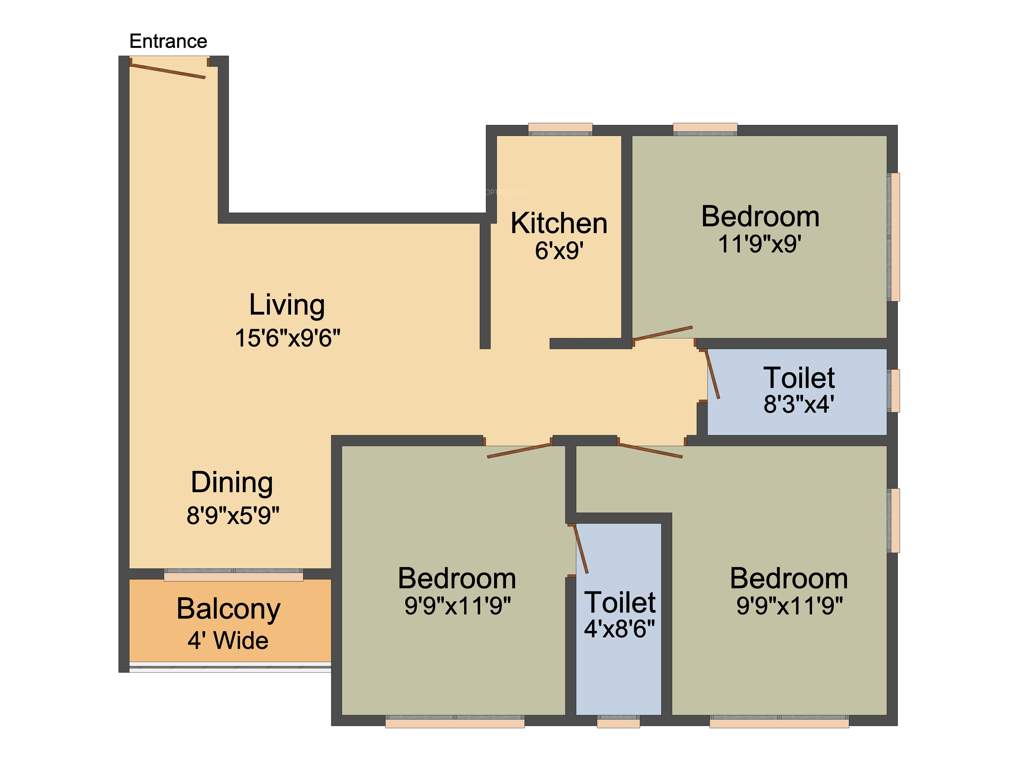 Anurag Tower (3BHK+2T (1,188 sq ft) 1188 sq ft)