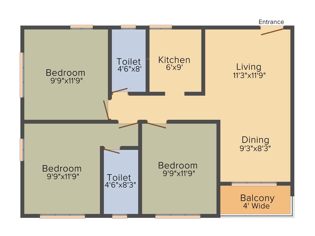 Anurag Tower (3BHK+2T (1,206 sq ft) 1206 sq ft)