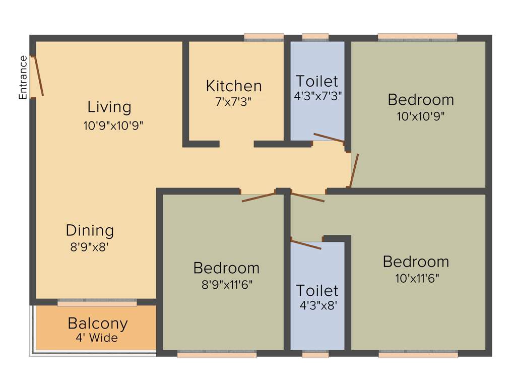 Anurag Tower (3BHK+2T (1,099 sq ft) 1099 sq ft)
