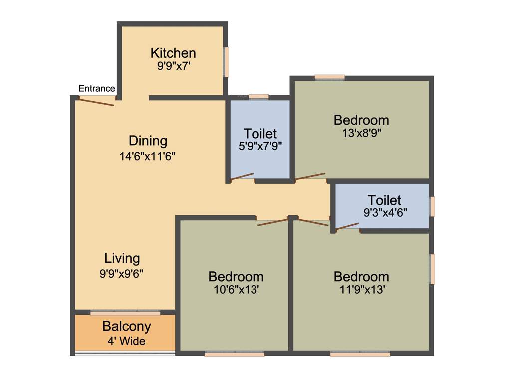 Anurag Tower (3BHK+2T (1,385 sq ft) 1385 sq ft)