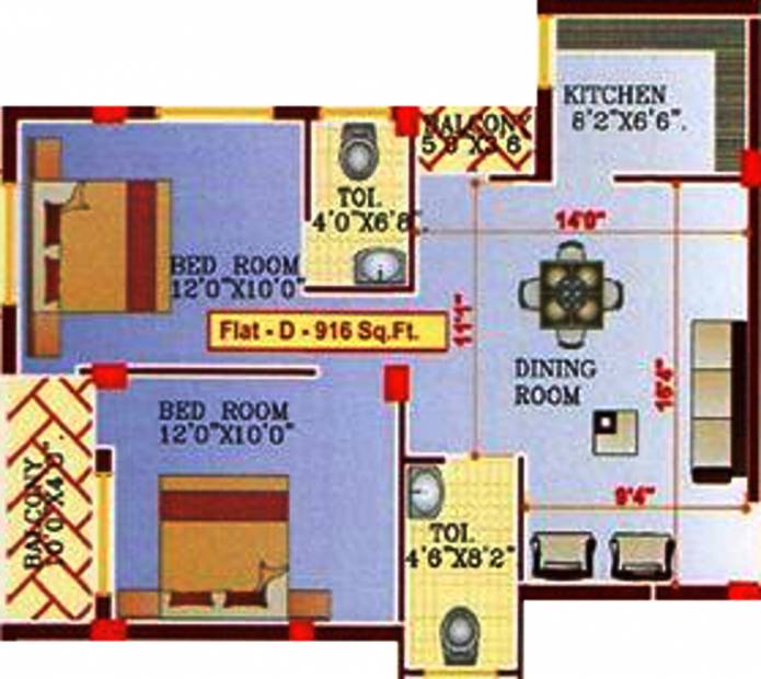 Padma Dwelling Arpan Apartment Floor Plan (2BHK+2T (916 sq ft) 916 sq ft)