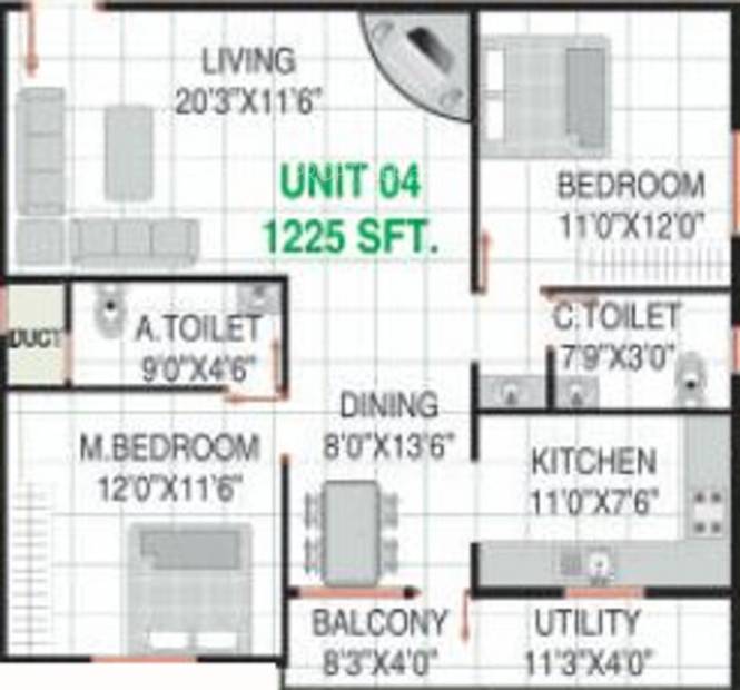 Siri Sbm Residency (2BHK+2T (1,225 sq ft) 1225 sq ft)