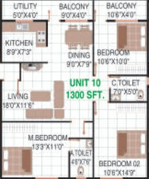 Siri Sbm Residency (3BHK+2T (1,300 sq ft) 1300 sq ft)