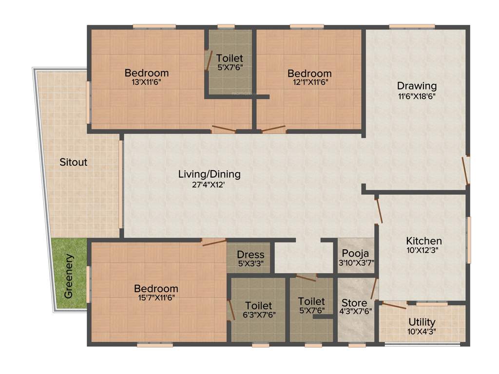 S and S Green Avani and Ayush at Green Grace (3BHK+3T (2,300 sq ft)   Pooja Room 2300 sq ft)