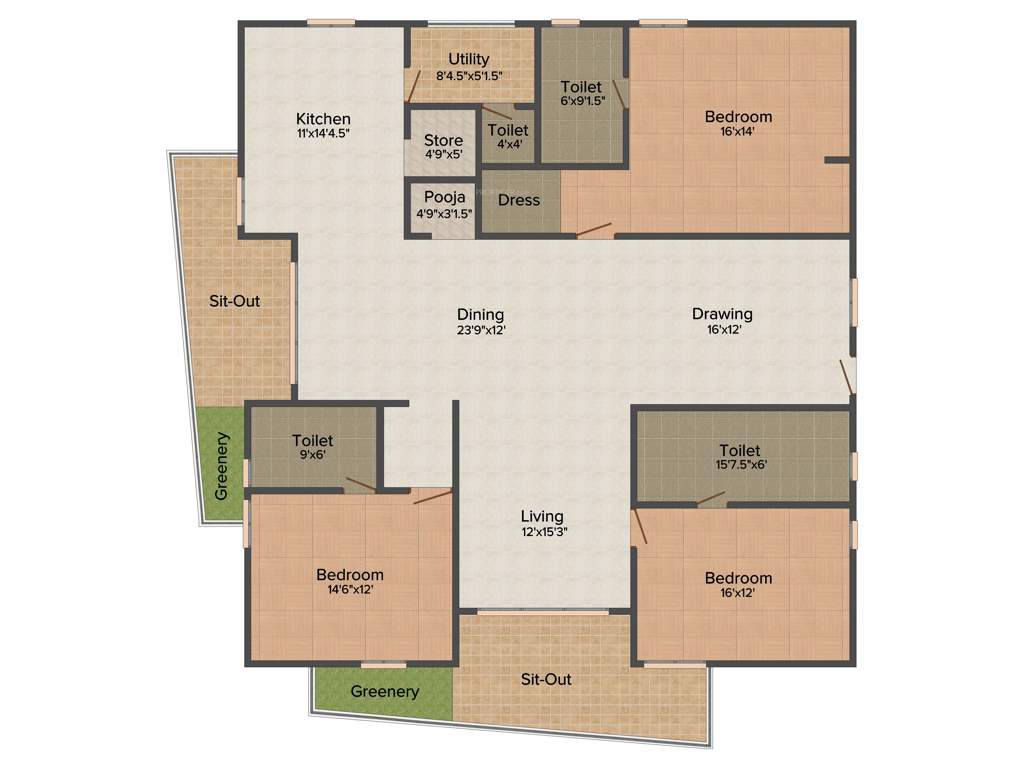 S and S Green Avani and Ayush at Green Grace (3BHK+3T (3,050 sq ft) + Servant Room 3050 sq ft)