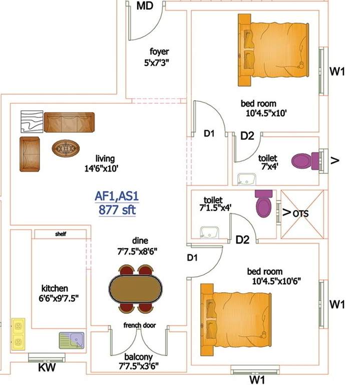 U and V Builders Nandavanam (2BHK+2T (877 sq ft) 877 sq ft)
