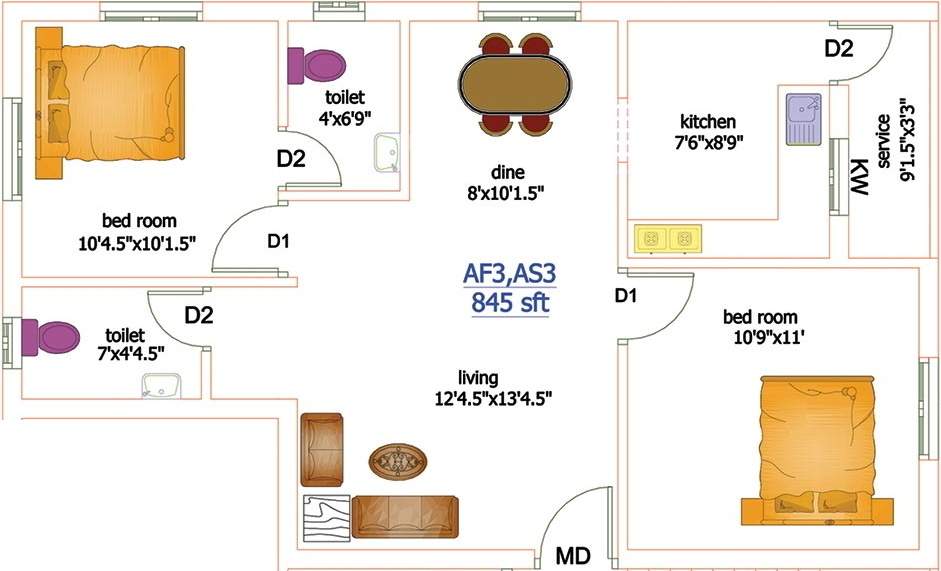 U and V Builders Nandavanam (2BHK+2T (845 sq ft) 845 sq ft)