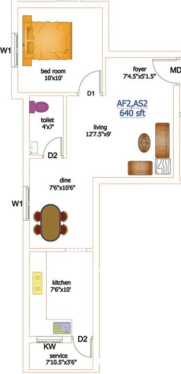 U and V Builders Nandavanam (1BHK+1T (640 sq ft) 640 sq ft)