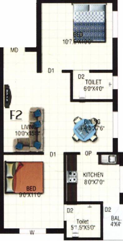 Kaaviya JJ Homes (2BHK+2T (740 sq ft) 740 sq ft) Kaaviya JJ Homes (2BHK+2T (740 sq ft) 740 sq ft)
