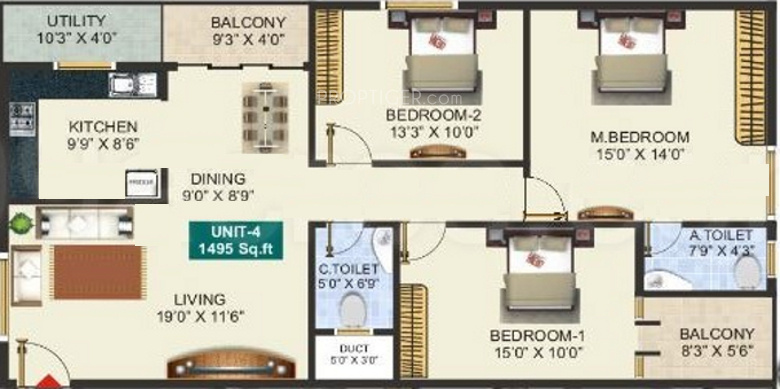 Shivaganga Splendour (3BHK+2T (1,495 sq ft) 1495 sq ft)