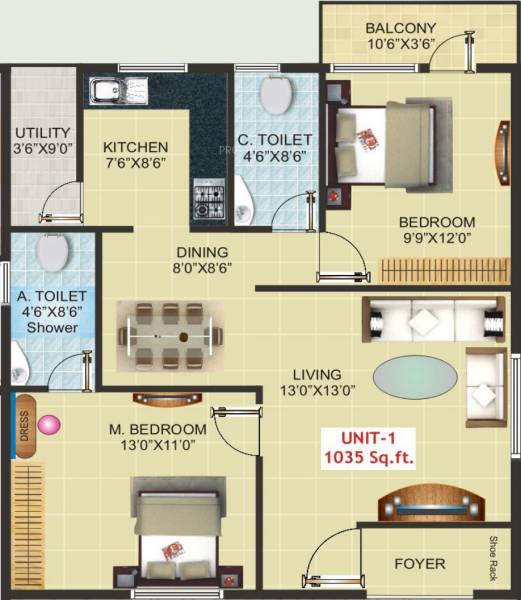 Shivaganga Eshaan (2BHK+2T (1,035 sq ft) 1035 sq ft)