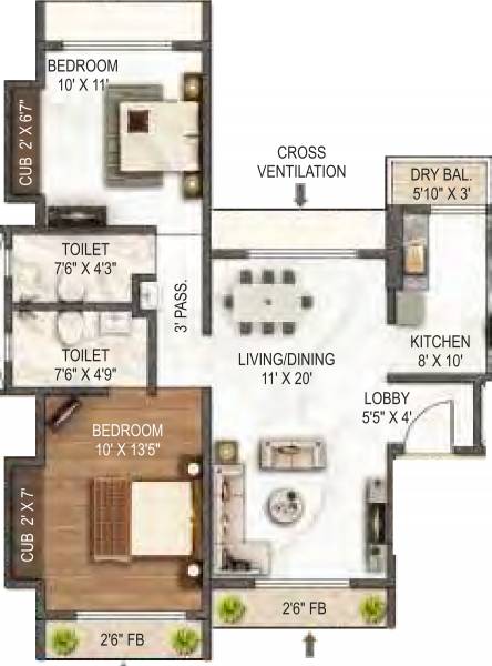 Dedhia Builders And Developers Elcanto (2BHK+2T (754.87 sq ft) 754.87 sq ft)