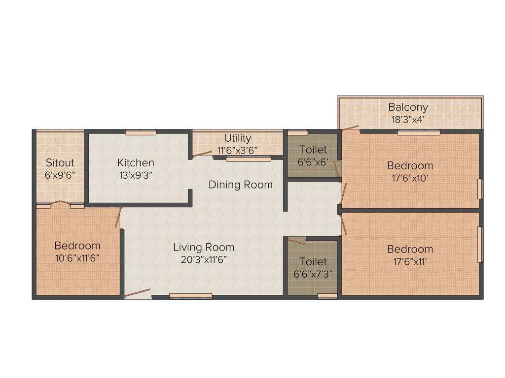 Shivaganga Parkview (3BHK+2T (1,610 sq ft) 1610 sq ft)