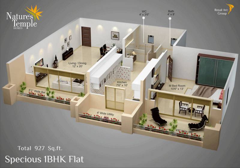 Royal Arc Natures Temple Homes (1BHK+2T (927 sq ft) 927 sq ft)