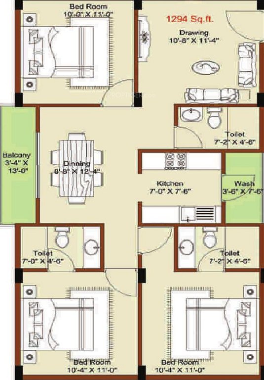 Raghavendra Ri Elegance (3BHK+3T (1,294 sq ft) 1294 sq ft)