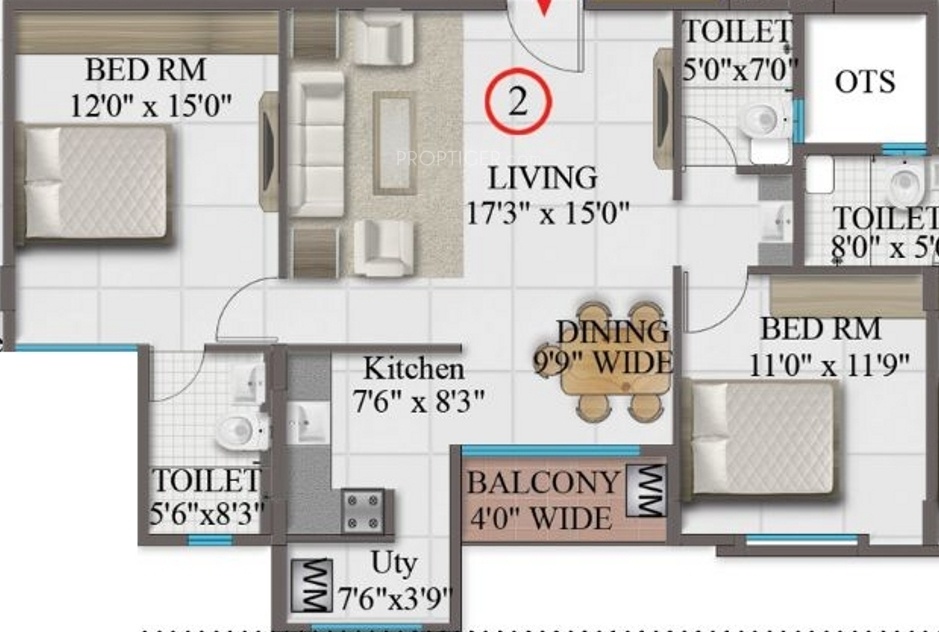 SLV Spandana (2BHK+2T (1,013 sq ft) 1013 sq ft)