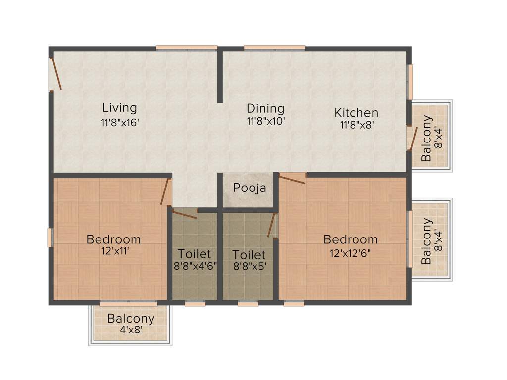 Jupiter Commanders Galaxy (2BHK+2T (1,170 sq ft)   Pooja Room 1170 sq ft)