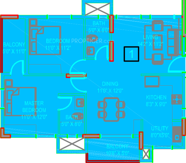 Vaishnavi Gardenia (2BHK+2T (1,213 sq ft) 1213 sq ft)