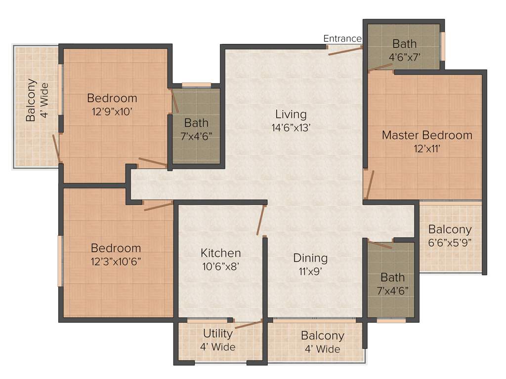 Red Palm Hills (3BHK+3T (1,415 sq ft) 1415 sq ft)