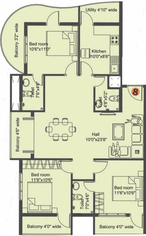 Hindustan Icon Tower (3BHK+3T (1,565 sq ft) 1565 sq ft)