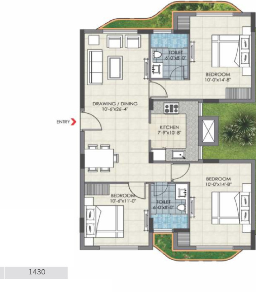 Magnolia Oxygen (3BHK+3T (1,430 sq ft) 1430 sq ft)