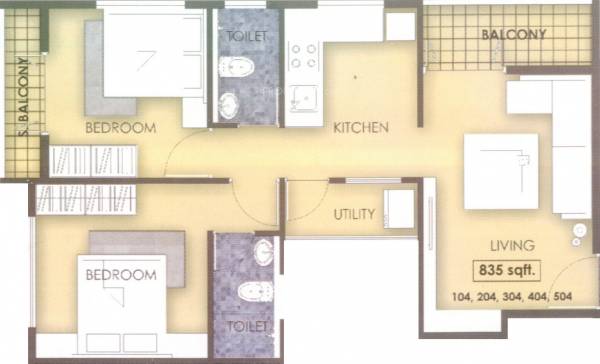 Rajashree Classic (2BHK+2T (835 sq ft) 835 sq ft)
