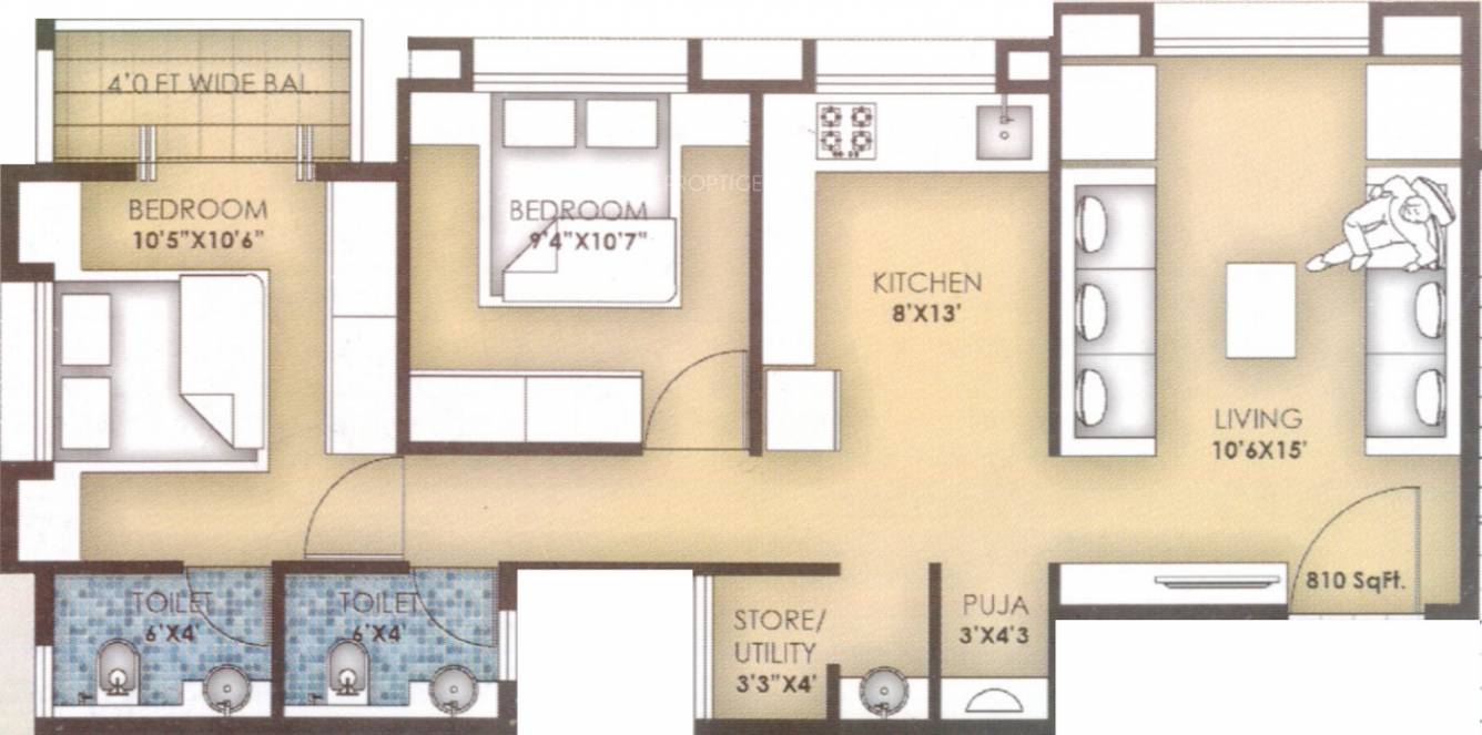 Rajashree Tulip (2BHK+2T (810 sq ft) 810 sq ft)