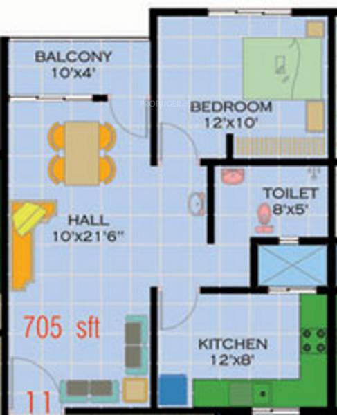 Mandavi Gokul (1BHK+1T (705 sq ft) 705 sq ft)