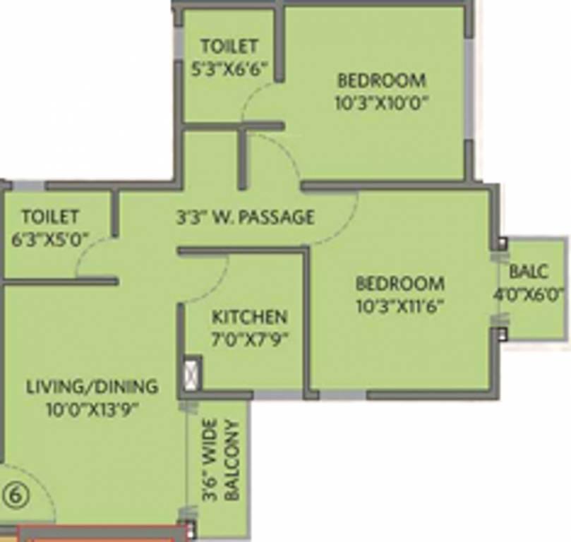 Siddha Water Front (2BHK+2T (845 sq ft) 845 sq ft)