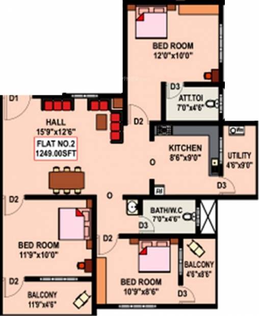 Kemmale Opulence Residency (3BHK+2T (1,249 sq ft) 1249 sq ft)