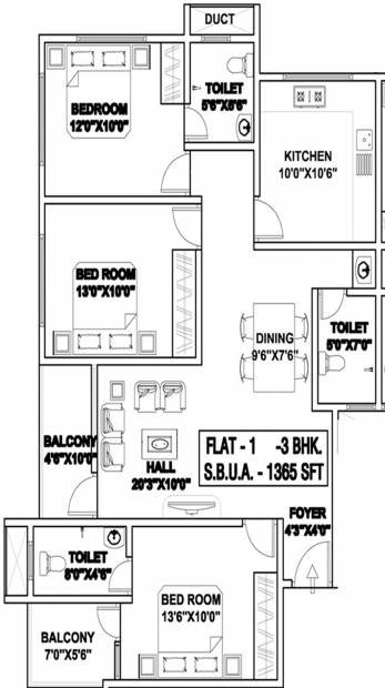 Manasa Residency (3BHK+3T (1,365 sq ft) 1365 sq ft)