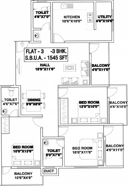 Manasa Residency (3BHK+3T (1,545 sq ft) 1545 sq ft)