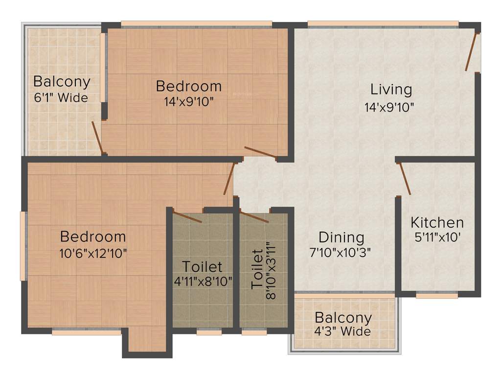 Banyan Mukul Shanti Garden (2BHK+2T (1,124 sq ft) 1124 sq ft)