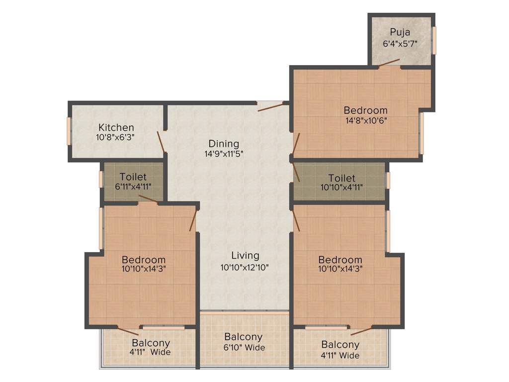 Banyan Mukul Shanti Garden (3BHK+2T (1,753 sq ft)   Pooja Room 1753 sq ft)