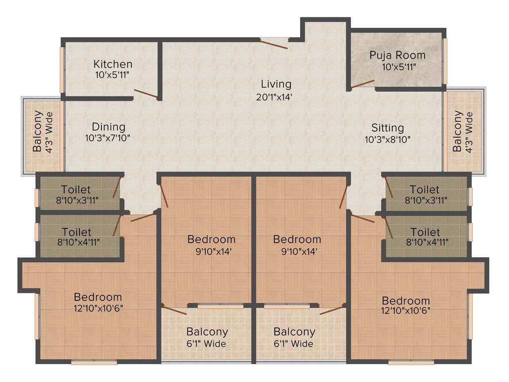 Banyan Mukul Shanti Garden (4BHK+4T (2,282 sq ft)   Pooja Room 2282 sq ft)