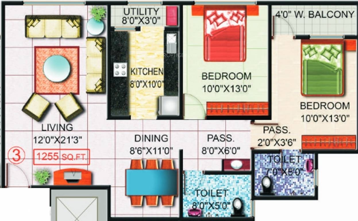 Sai Pride (2BHK+2T (1,255 sq ft) 1255 sq ft)