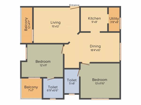Affinity Silver Oak Enclave (2BHK+2T (1,245 sq ft) 1245 sq ft)