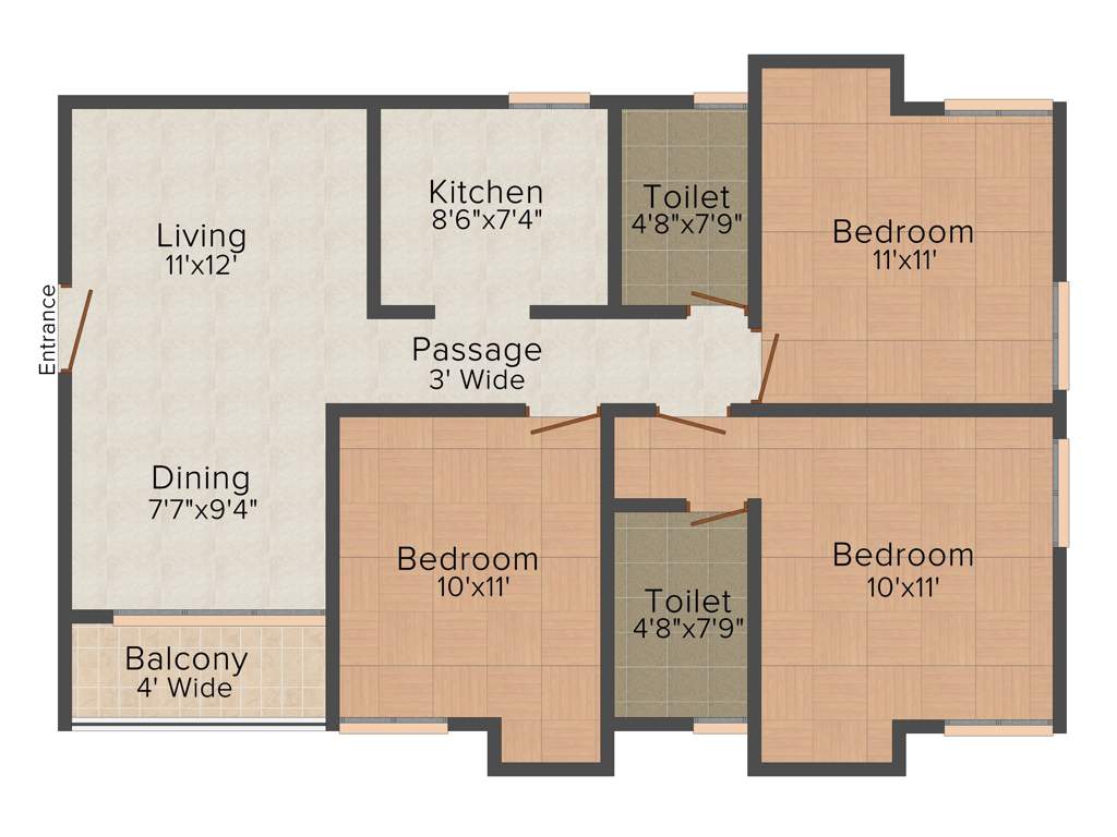 Unimark Lakewood Estate (3BHK+2T (1,230 sq ft) 1230 sq ft)