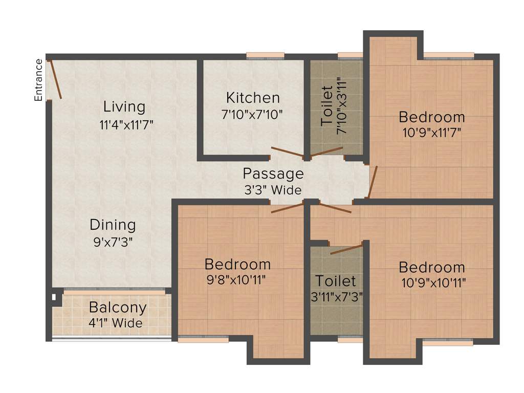 Unimark Lakewood Estate (3BHK+2T (1,237 sq ft) 1237 sq ft)