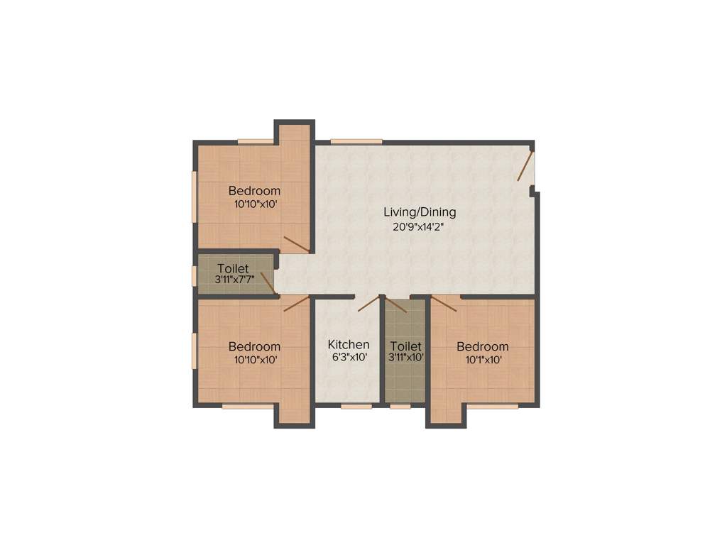 Orion Garden View (3BHK+2T (1,120 sq ft) 1120 sq ft)