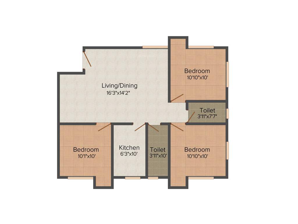 Orion Garden View (3BHK+2T (1,105 sq ft) 1105 sq ft)