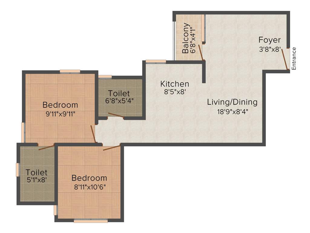Manjooran Scarlet (2BHK+2T (888 sq ft) 888 sq ft)