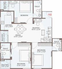 Uttam Group Shiv Floor Plan (3BHK+3T (1,408 sq ft) 1408 sq ft)