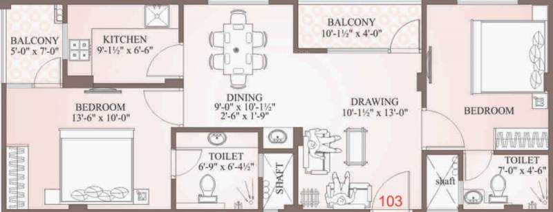 Uttam Group Shiv Floor Plan (2BHK+2T (1,013 sq ft) 1013 sq ft)